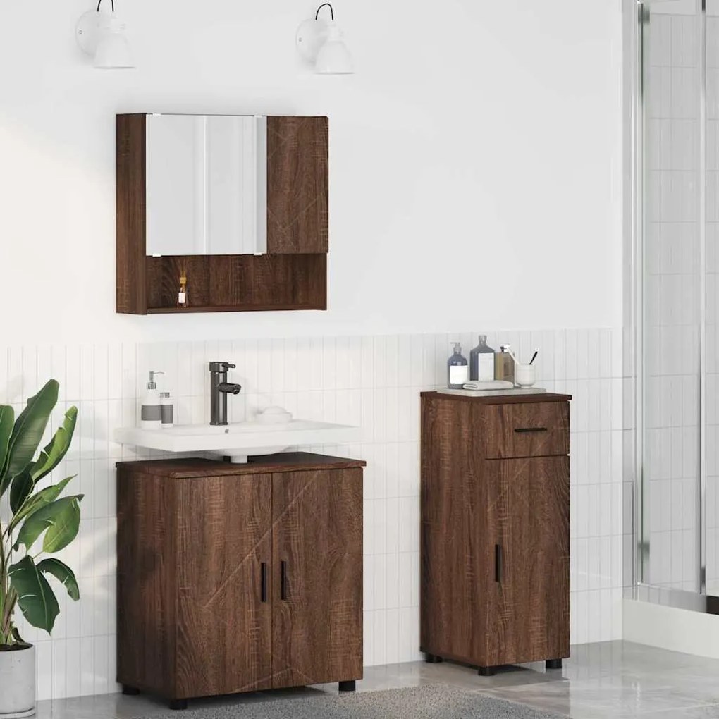vidaXL Σετ Επίπλων Μπάνιου με συρτάρι 3 pcs Καφέ δρυς 61 x 35 x 64 εκ.