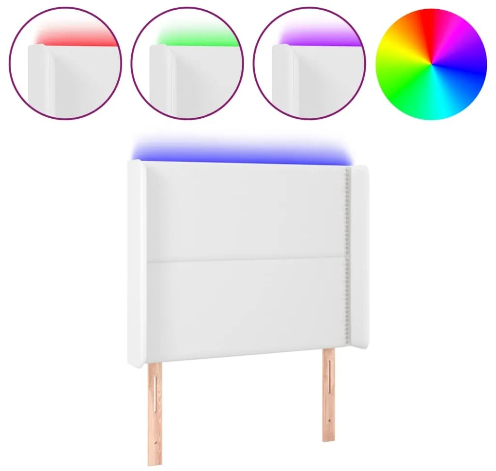 vidaXL Κεφαλάρι Κρεβατιού LED Λευκό 83x16x118/128 εκ.Συνθετ. Δέρμα