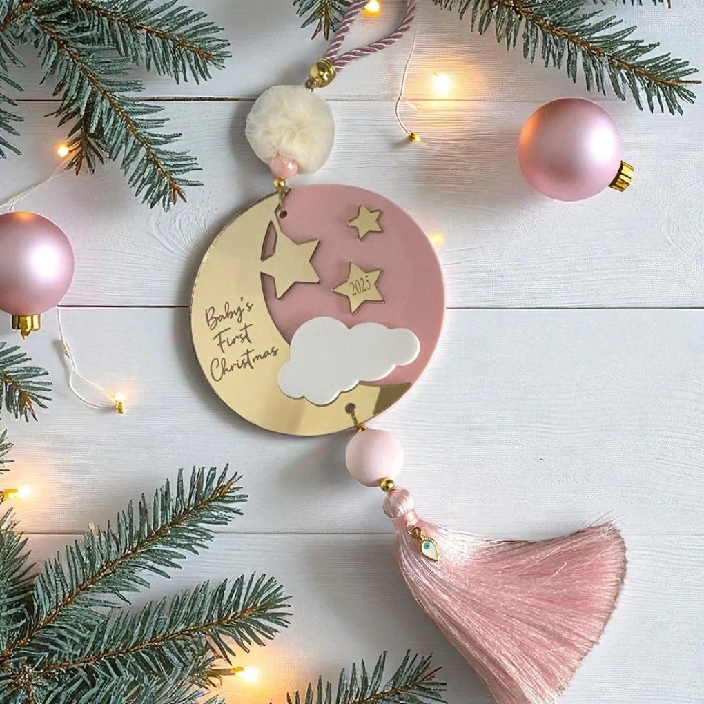 Κρεμαστό Διακοσμητικό Baby’s First Christmas - Ροζ