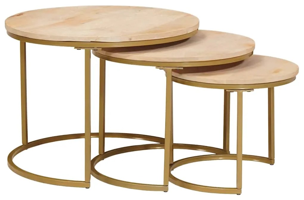 vidaXL Τραπεζάκια Καφέ Στερεών 3 pcs Μασίφ ξύλο μάνγκο και χάλυβας