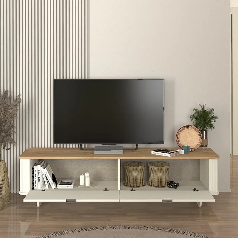 Έπιπλο τηλεόρασης Bohema Megapap χρώμα ivory - sepet oak 180x47x45,6εκ.