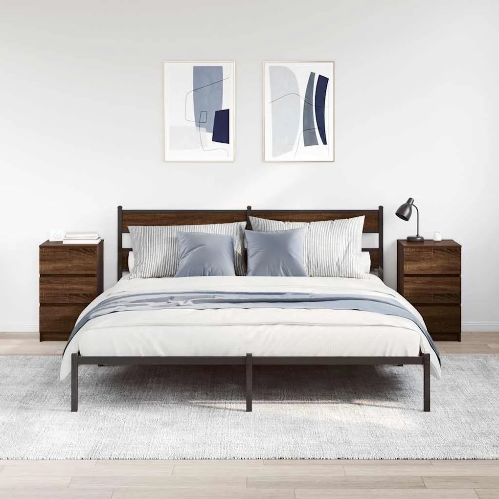 Κομοδίνα με 3 συρτάρια 2 τεμάχια καφέ δρυς 39x35x65 εκ. - Καφέ