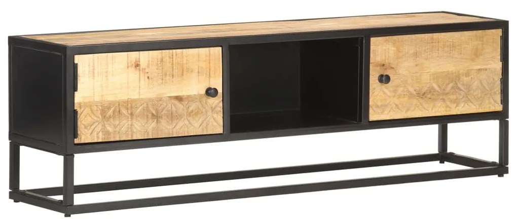 Έπιπλο TV με Σκαλιστή Πόρτα 130x30x40 εκ. Ακατέργ. Ξύλο Μάνγκο 320943