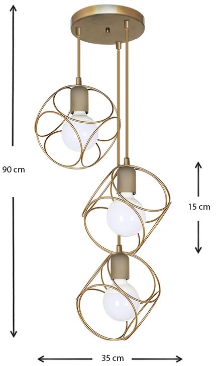 Φωτιστικό οροφής Lusita Megapap E27 μεταλλικό τρίφωτο χρώμα χρυσό 35x35x90εκ.
