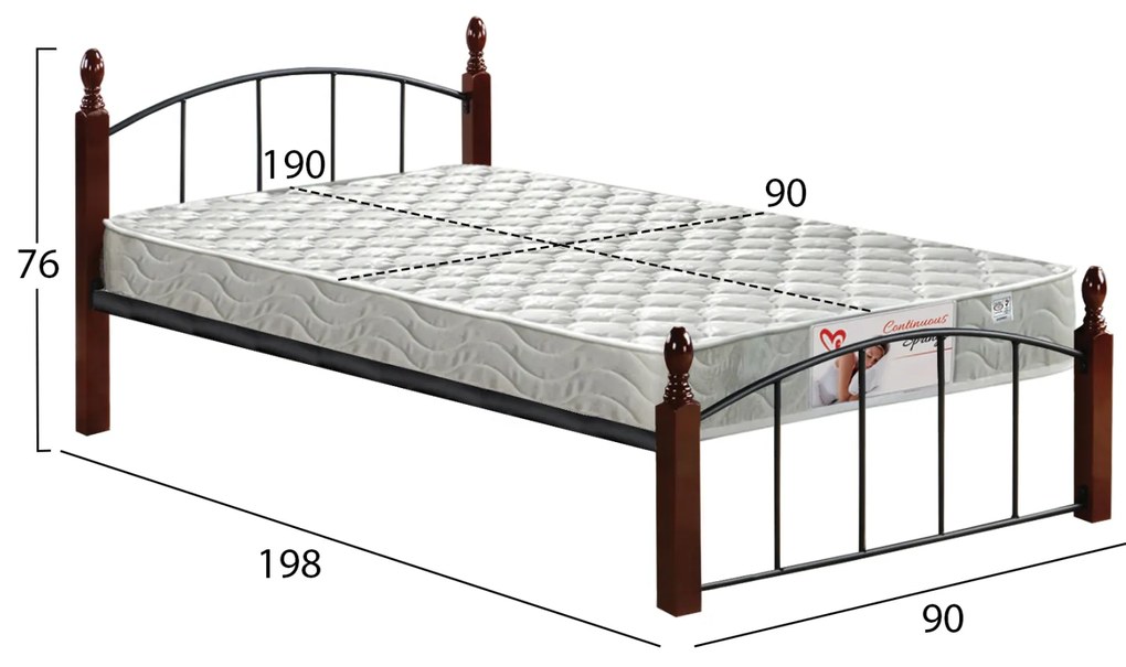 ΚΡΕΒΑΤΙ ΜΟΝΟ &amp; ΣΤΡΩΜΑ MAKAI HM21330 ΜΕΤΑΛΛΟ &amp; ΞΥΛΟ ΣΕ ΚΑΡΥΔΙ--ΣΤΡΩΜΑ 90x190εκ