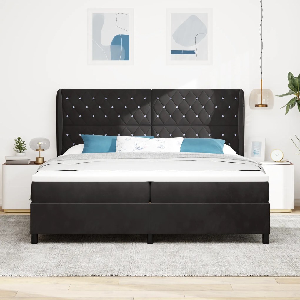 vidaXL Κρεβάτι Box Spring με Στρώμα Μαύρο 200x200 εκ. Βελούδο