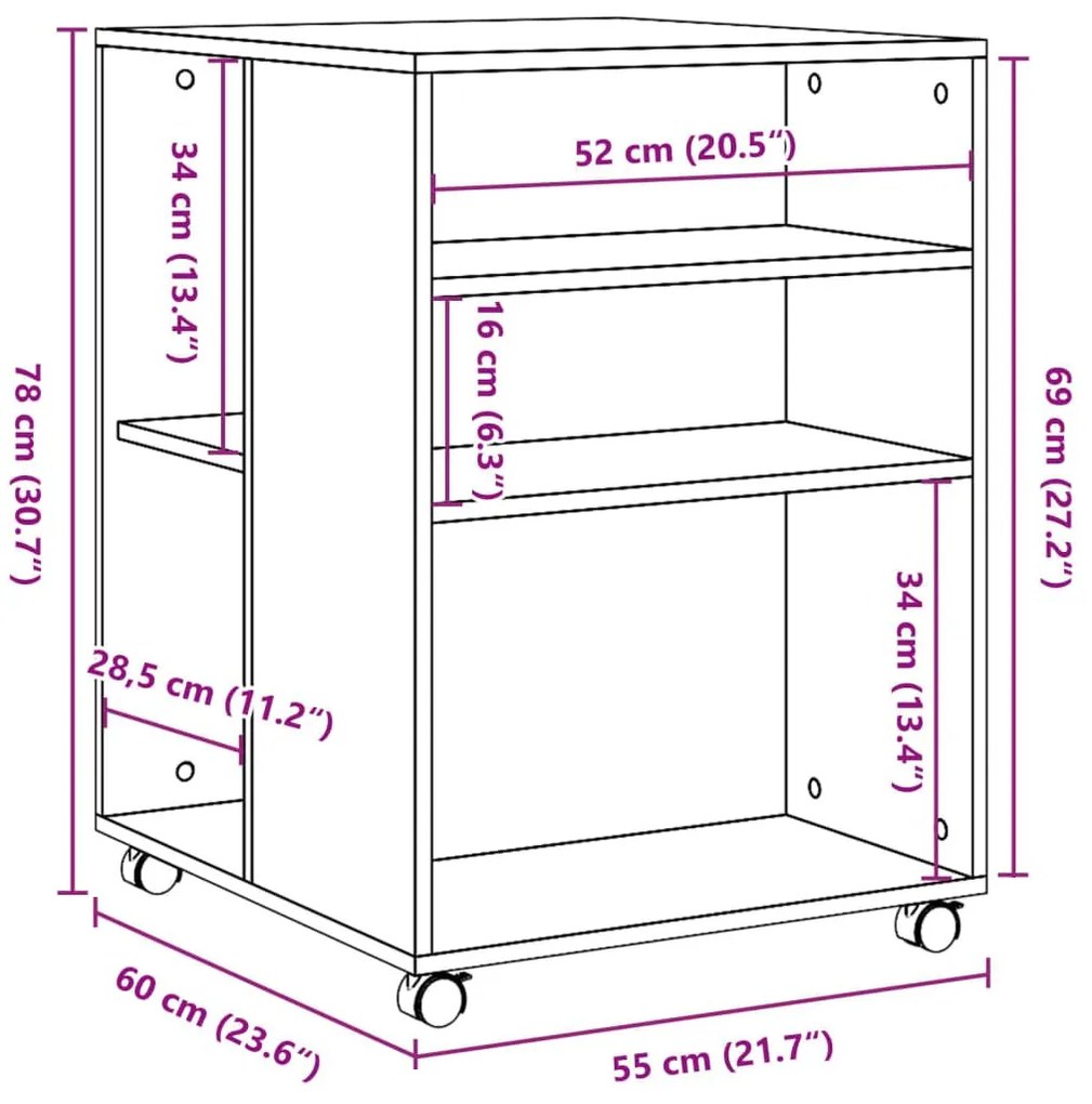Βοηθητικό Τραπέζι με Ρόδες Καπνιστή Δρυς 55x60x78 εκ. Επ. Ξύλο - Καφέ