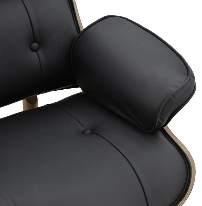Πολυθρόνα relax Mirto μασίφ ξύλο καρυδί -PU μαύρο 80x80x96.5εκ 80x80x96.5 εκ.