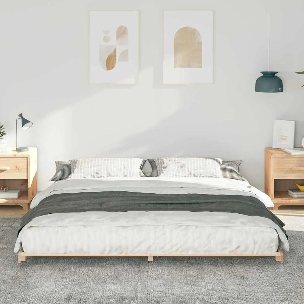 vidaXL Κρεβάτι δαπέδου Καφέ 180 x 210 cm Μασίφ ξύλο πεύκου