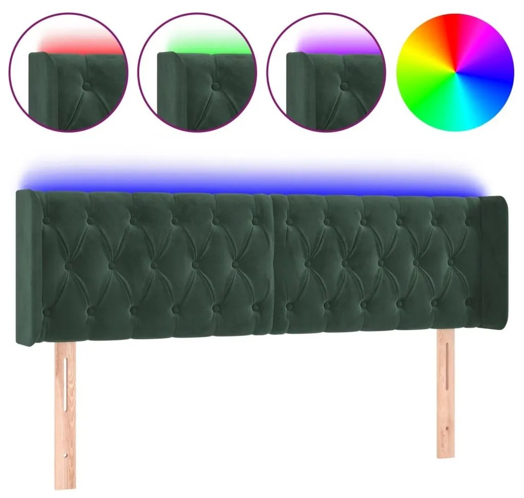 Κεφαλάρι Κρεβατιού LED Σκούρο Πράσινο 147x16x78/88εκ. Βελούδινο - Πράσινο
