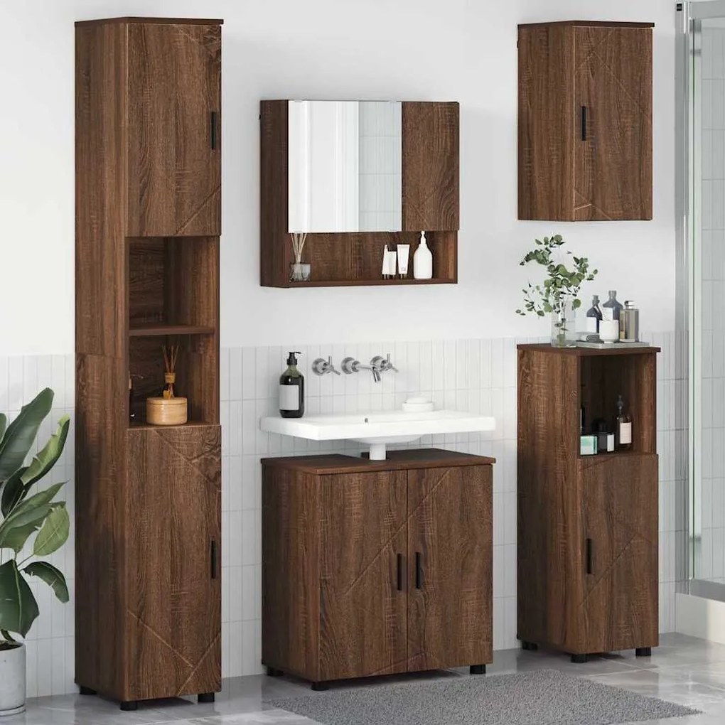 vidaXL Σετ Επίπλων Μπάνιου Επιτοίχιο 5 pcs Καφέ δρυς 61 x 35 x 64 εκ.