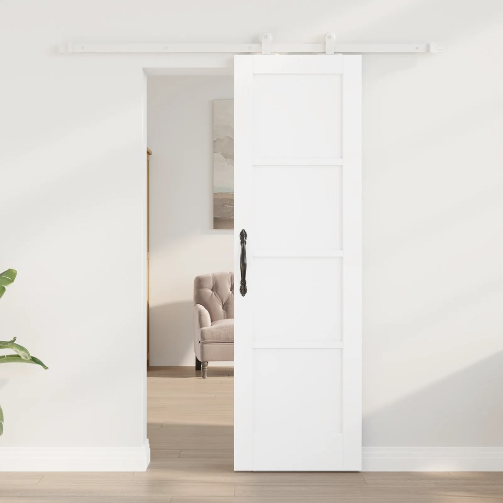 vidaXL Συρόμενη Πόρτα με Σετ Εξαρτημάτων Λευκή 61x198,5 εκ Συμπαγές Ξύλο Πεύκης