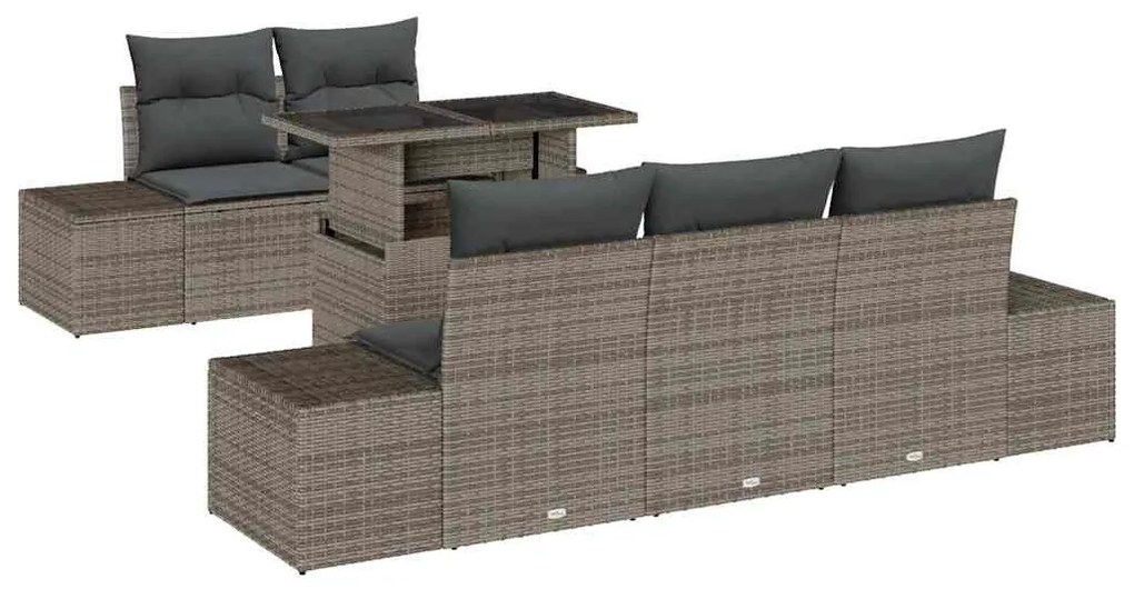 vidaXL Σετ Καναπέ με μαξιλάρι 6 pcs Γκρι συνθετικό ρατάν