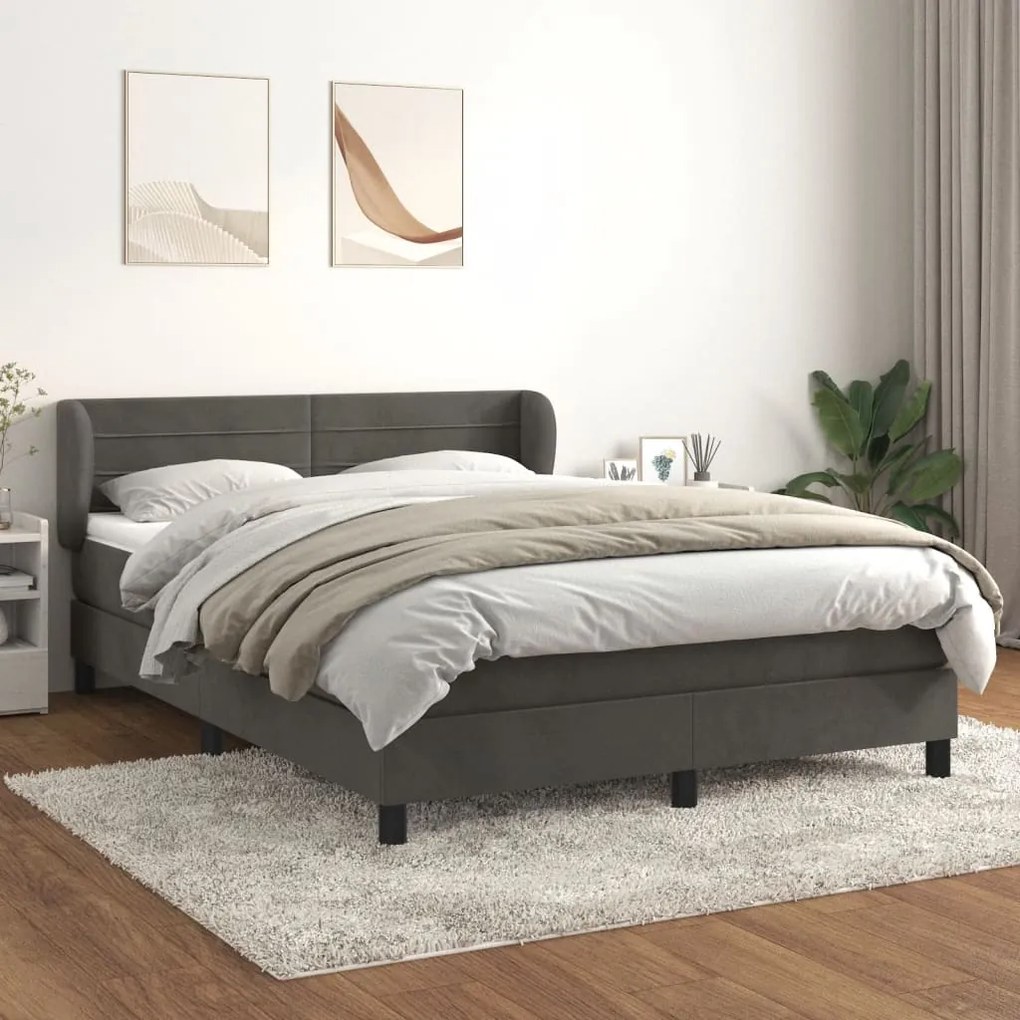 Κρεβάτι Boxspring με Στρώμα Σκούρο Γκρι 180x200 εκ. Βελούδινο