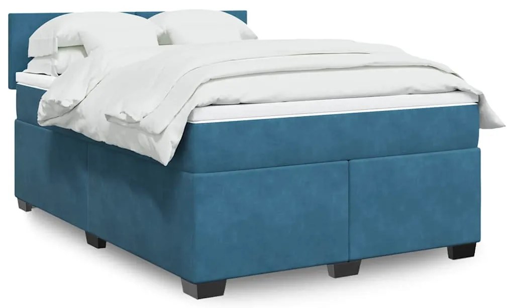 vidaXL Κρεβάτι Boxspring με Στρώμα Μπλε 140x190 εκ. Βελούδινο