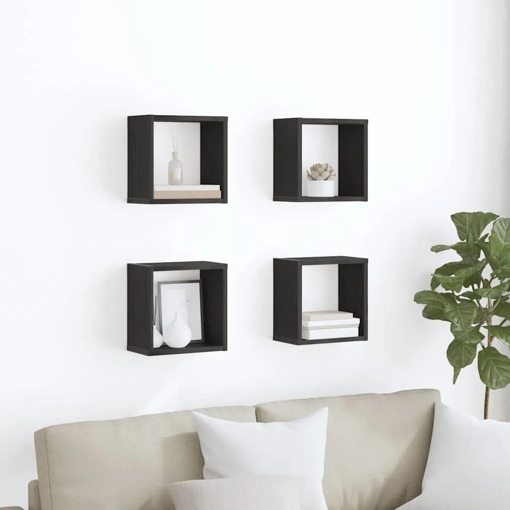 vidaXL Ράφια Τοίχου με ράφι 4 pcs Μαύρη Δρυς Επεξεργασμένο ξύλο