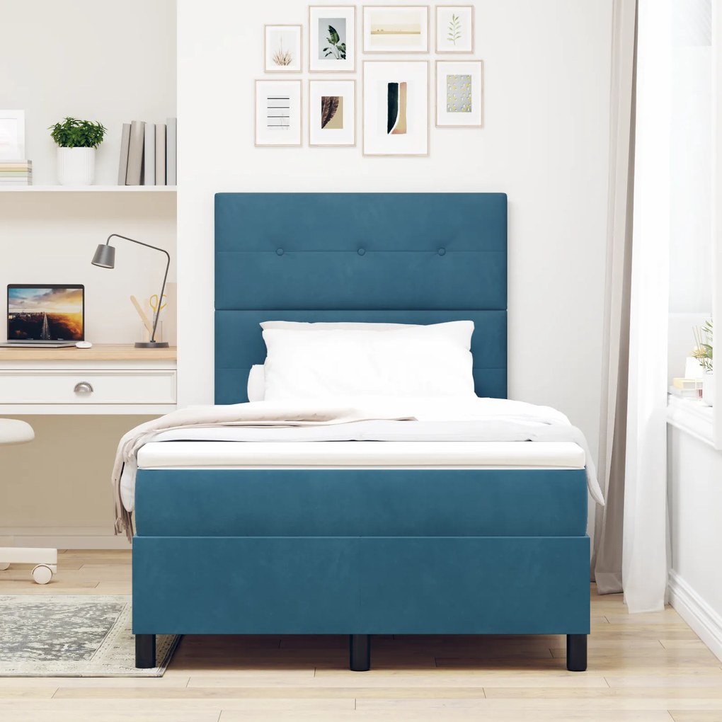 vidaXL κρεβάτι Box Spring με στρώμα σκούρο μπλε 120x200 εκ. βελούδο