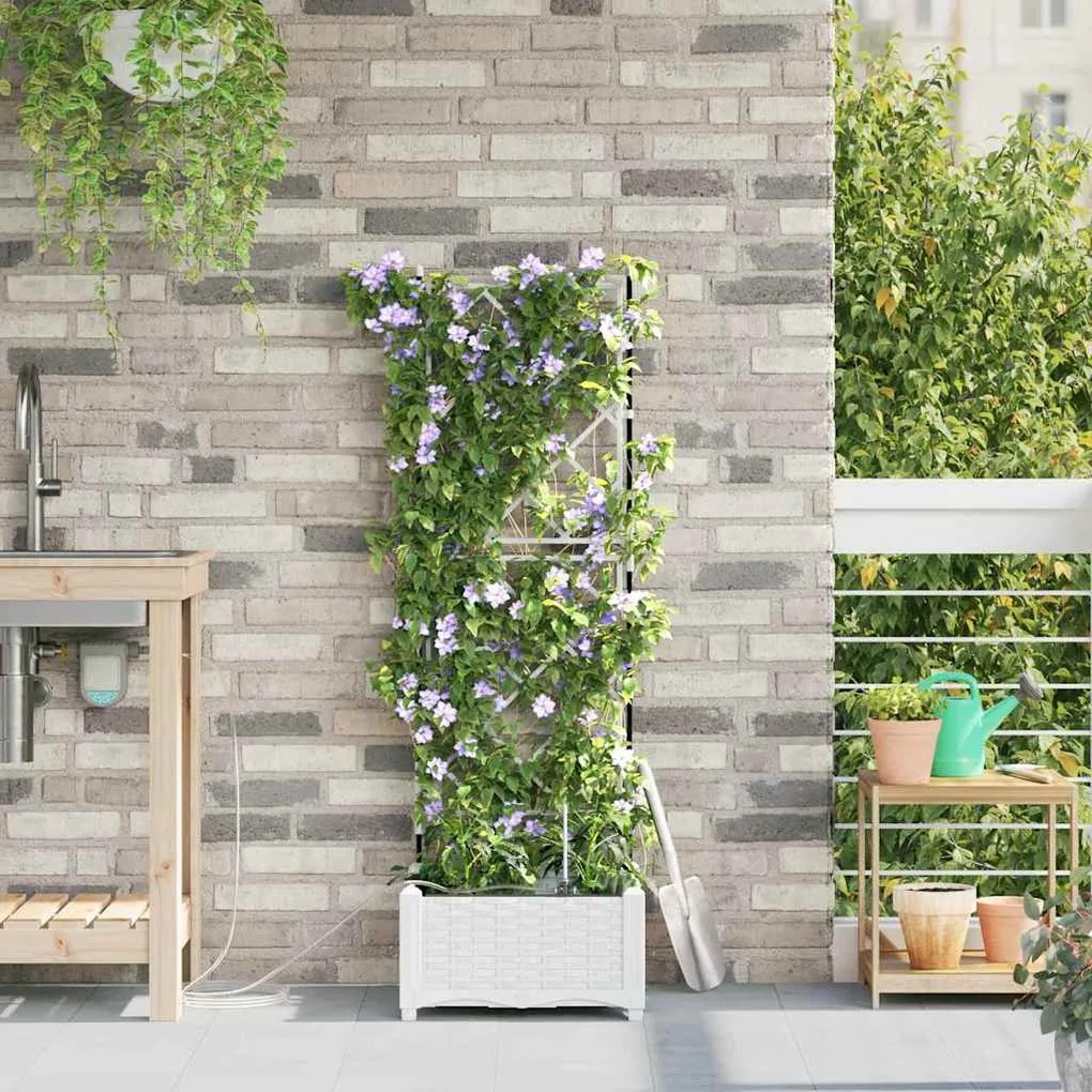 vidaXL Γλάστρες Κήπου 1 τεμ Καφασωτό Λευκό 40 x 40 x 126 cm Πλαστικό