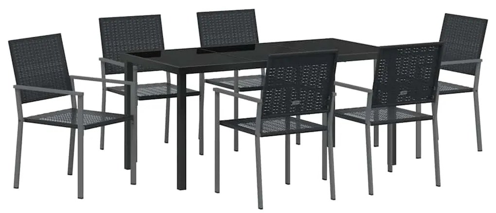 vidaXL Σέτ φαγητού για κήπο 7 pcs Μαύρο Πολυ ράταν