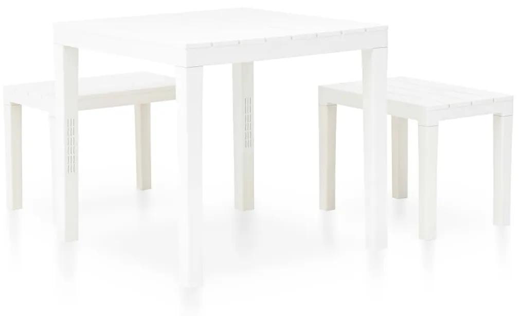 vidaXL Τραπέζι Κήπου με 2 Πάγκους Λευκό Πλαστικό