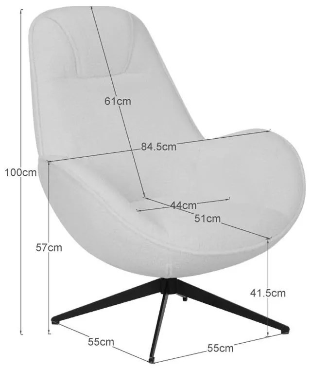 Πολυθρόνα περιστρεφόμενη Flago μπουκλέ ύφασμα σε ανοιχτή γκρι απόχρωση 85x88x103.5εκ 85x88x103.5 εκ.