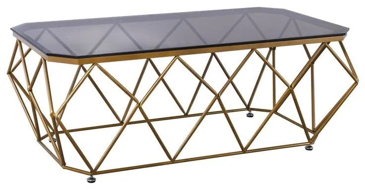 ACTON Τραπεζάκι Σαλονιού Καθιστικού, Μέταλλο Βαφή Χρυσό Γυαλί Tea Colour Tempered