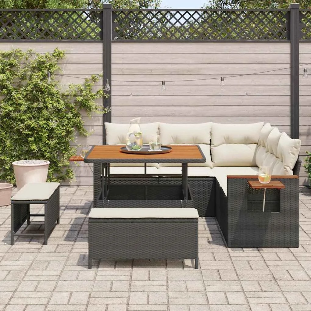 vidaXL Σετ Καναπέ Κήπου 8 pcs Μαύρο και κρεμ 100 x 100 x 71 cm