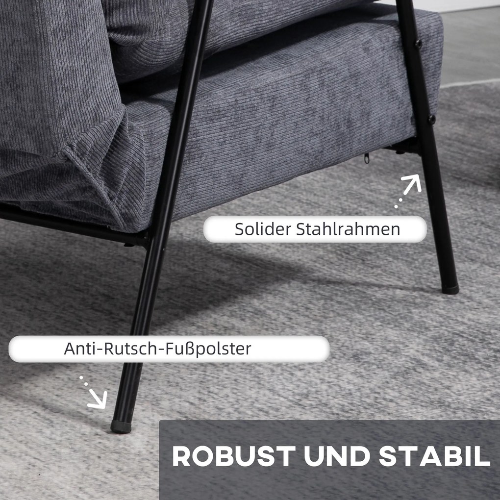 HOMCOM Πολυθρόνα με Οθωμανικό, συμπεριλαμβανομένου μαξιλαριού, 68 cm x 91,5 cm x 88 cm, Γκρι