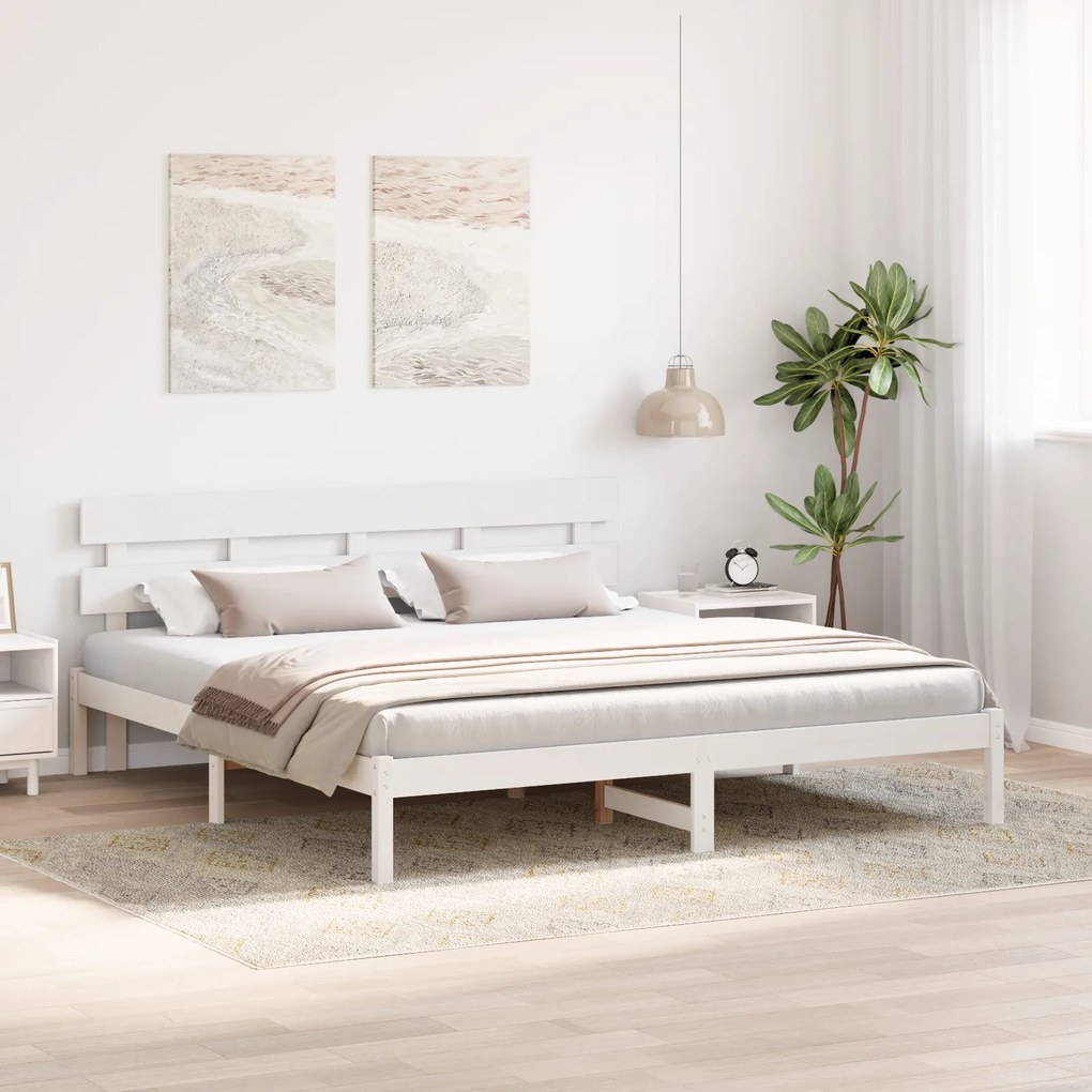 vidaXL Κρεβάτι με Κεφαλάρι Λευκό 180x200 εκ Μασίφ Ξύλο Πεύκου