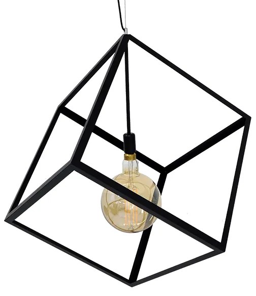 GloboStar CUBE 01672 Μοντέρνο Κρεμαστό Φωτιστικό Οροφής Μονόφωτο 1 x E27 Μαύρο Μεταλλικό Πλέγμα Μ70 x Π70 x Υ87cm - 01672