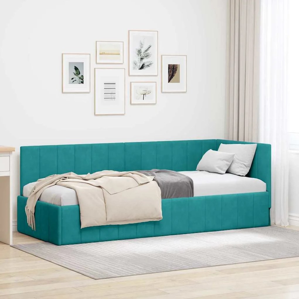 vidaXL Κρεβάτι Γωνίας με κεφαλάρι Τιρκουάζ 80 x 200 cm Βελούδο