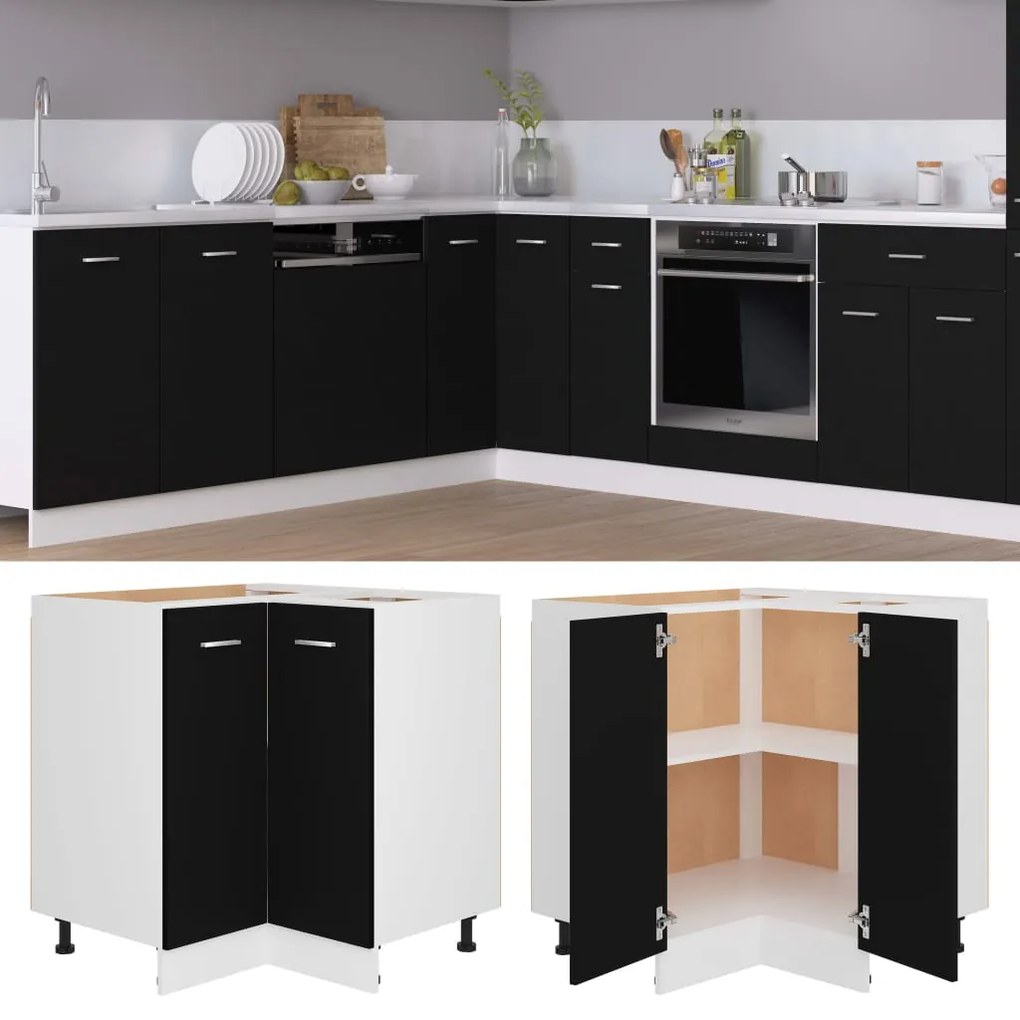 vidaXL Γωνιακό Ντουλάπι "Lyon" Μαύρο 75,5x75,5x81,5 εκ. από Τεχνητό Ξύλο