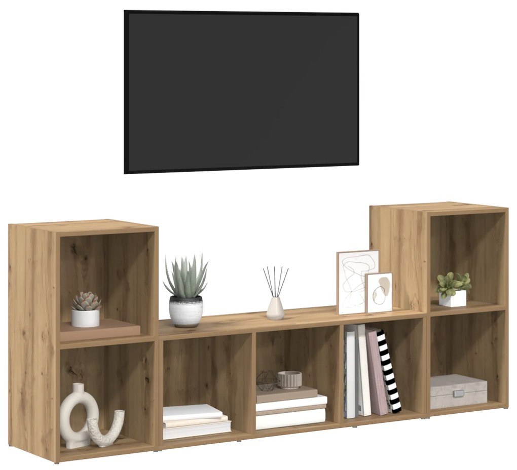 vidaXL Ντουλάπι TV 3 pcs Καφέ 107 x 35 x 37 cm Επεξεργασμένο ξύλο