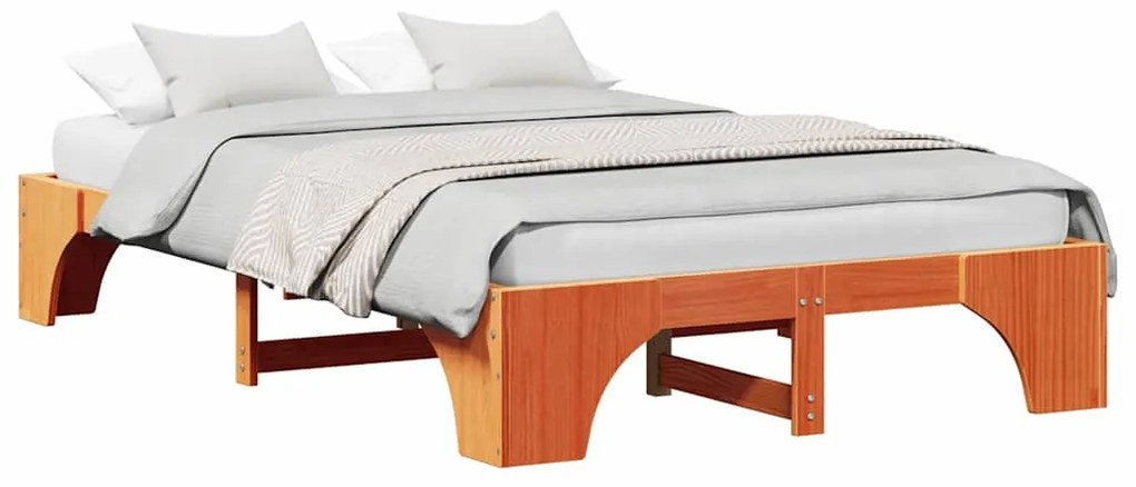 vidaXL Σκελετός Κρεβατιού Καφέ κεριού 135 x 190 cm Μασίφ ξύλο πεύκου