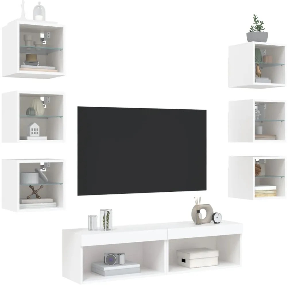 vidaXL Έπιπλα Τοίχου Τηλεόρασης 8 τεμ LED Λευκά από Επεξεργασμένο Ξύλο