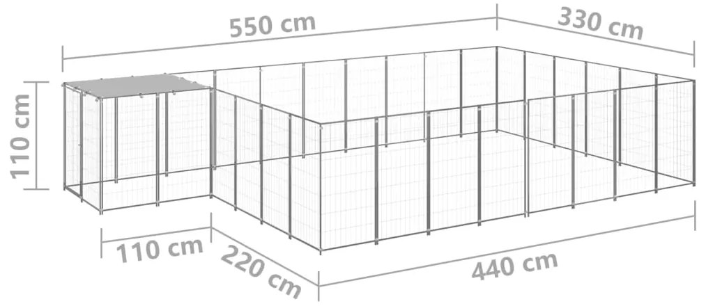 vidaXL Σπιτάκι Σκύλου Ασημί 15,73 μ² Ατσάλινο