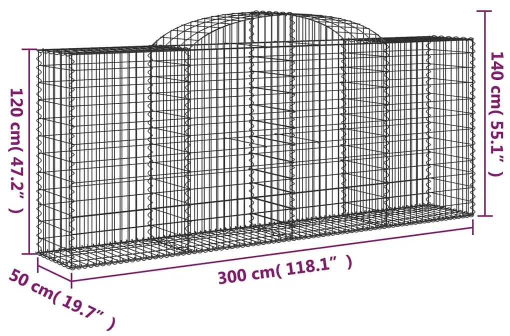 Συρματοκιβώτιο Τοξωτό 300x50x120/140εκ. από Γαλβανισμένο Χάλυβα - Ασήμι