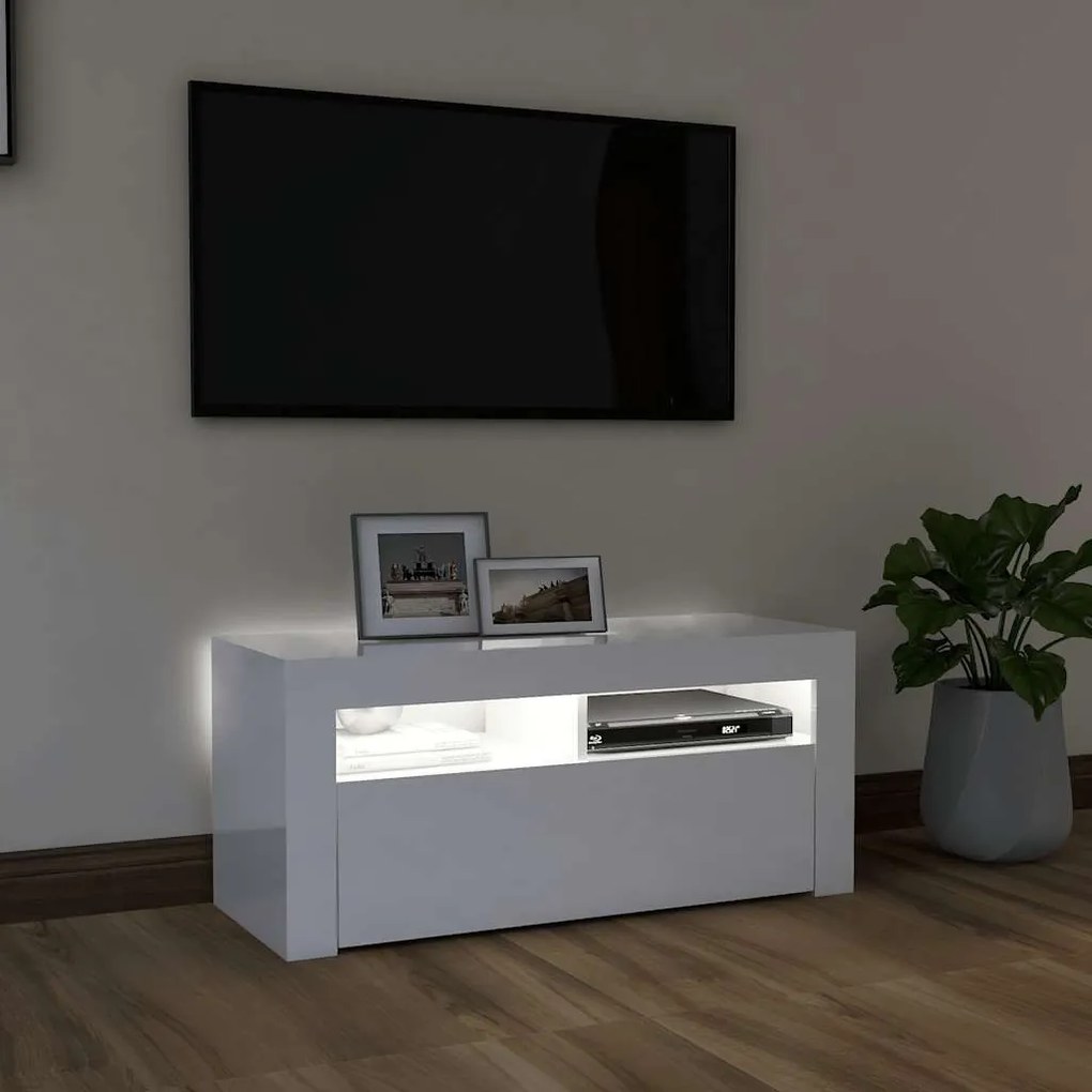 vidaXL Έπιπλο Τηλεόρασης με LED Γυαλιστερό Λευκό 90x35x40 εκ.