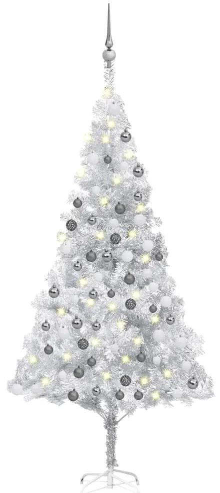 vidaXL Χριστουγεννιάτικο Δέντρο Τεχνητό LED/Μπάλες Ασημί 180 εκ. PET