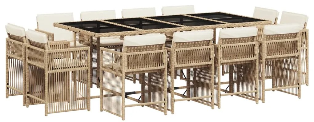 vidaXL Σετ Τραπεζαρίας Κήπου 13 τεμ. Μπεζ Συνθ. Ρατάν με Μαξιλάρια