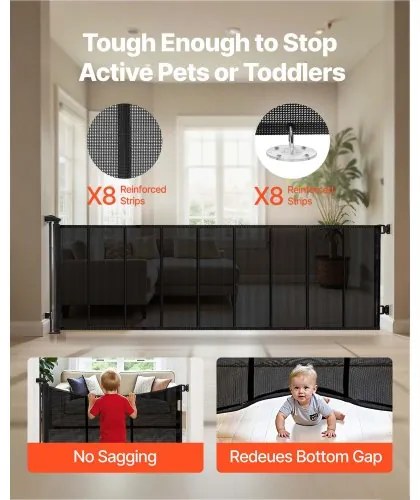 VEVOR Retractable Baby Gate, Extends to 5150 mm Extra Wide, 990 mm Tall, with Reinforced Fiberglass Strips, Avoids Crawling Through, Mesh Dog Gate for Decks, Doorways, Garages, Indoor, Black