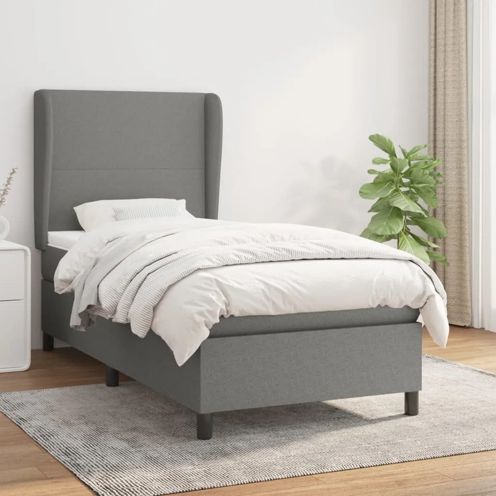 vidaXL Κρεβάτι Boxspring με Στρώμα Σκούρο Γκρι 100x200 εκ. Υφασμάτινο