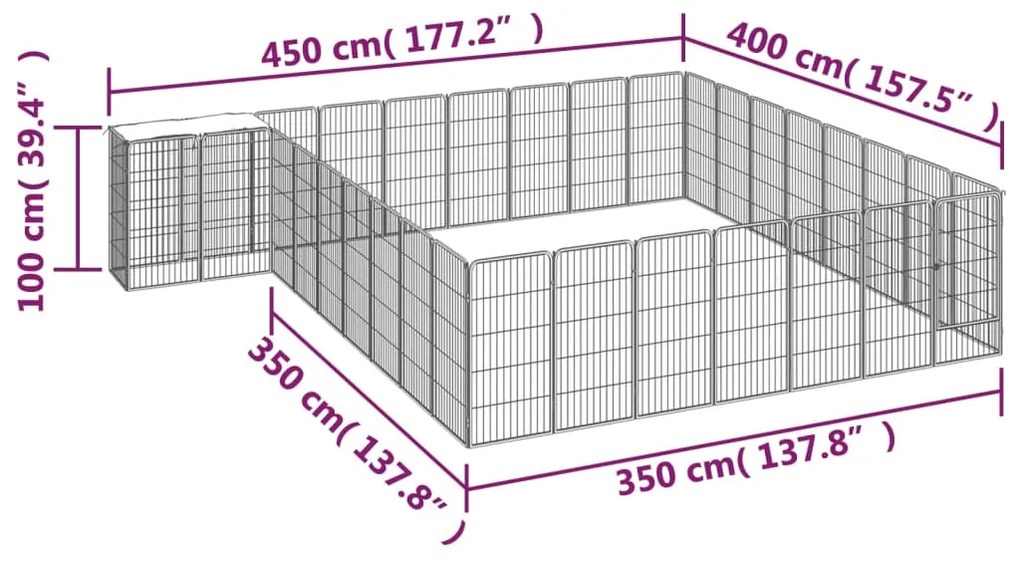 vidaXL Κλουβί Σκύλου 34 Πάνελ Μαύρο 50x100 εκ. Ατσάλι με Βαφή Πούδρας