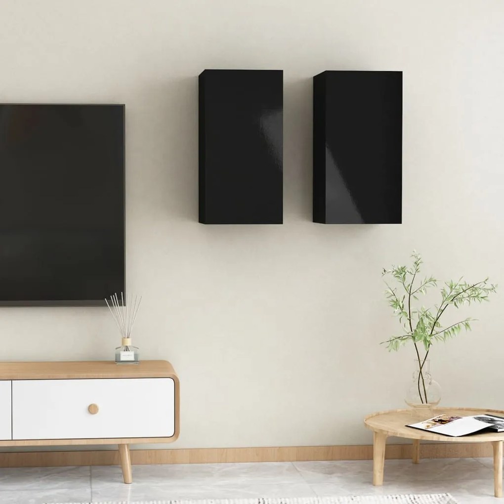 vidaXL Έπιπλα Τηλεόρασης 2 τεμ. Γυαλ. Μαύρα 30,5x30x60εκ. Μοριοσανίδα