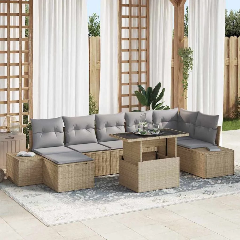 vidaXL Σετ Καναπέ Κήπου με μαξιλάρι 8 pcs μπεζ και ανοιχτό γκρι