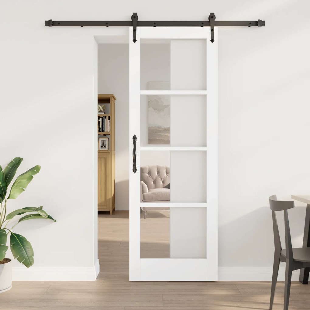 vidaXL Συρόμενη Πόρτα με Σετ Εξαρτημάτων Λευκή 73.5x211 εκ. Στερεό Ξύλο Πεύκο
