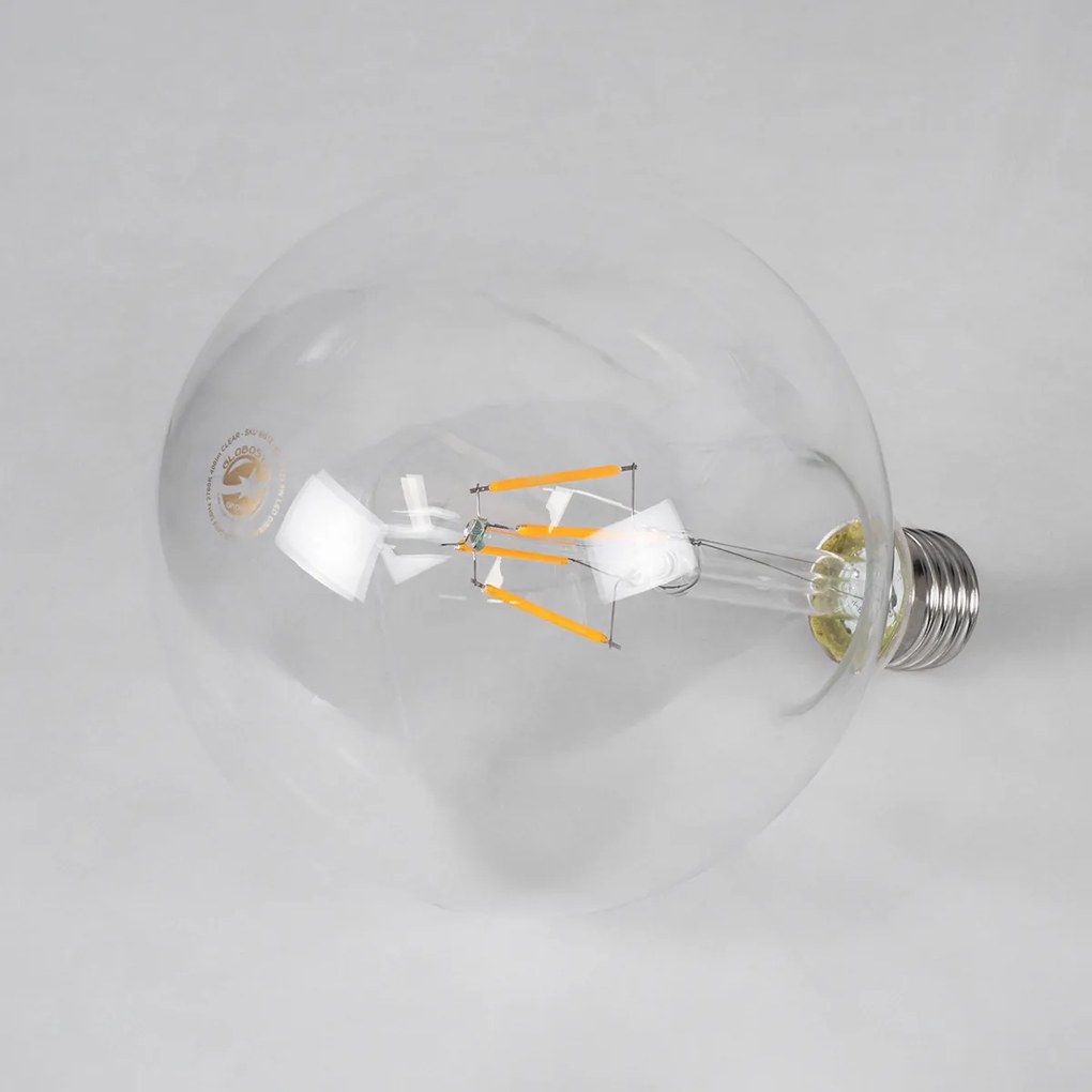 GloboStar 99012 Λάμπα LED Long Filament E27 G125 Γλόμπος 4W 400lm 360° AC 220-240V IP20 Φ12.5 x Υ18cm Θερμό Λευκό 2700K με Διάφανο Γυαλί - Dimmable - 3 Years Warranty - 99012