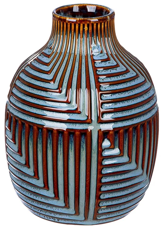 Βάζο Bulbous -Batista- Striped Κεραμικό Μπλε Brown PU H. 20 cm D. 15 cm