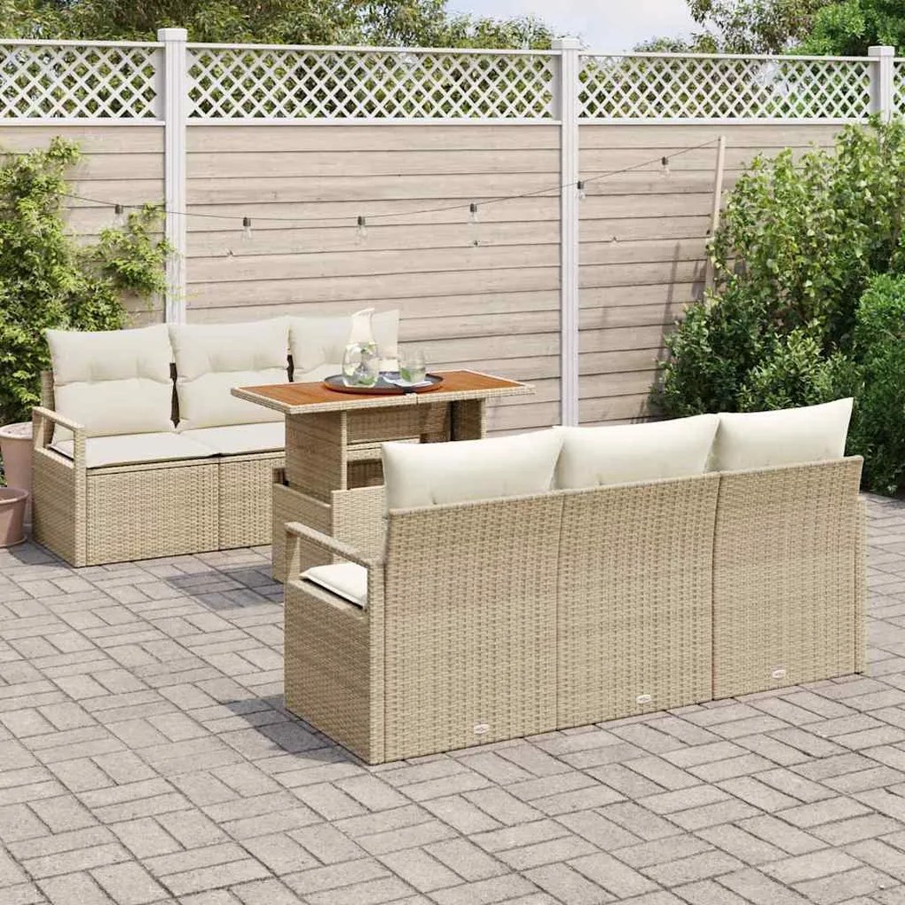 vidaXL Σετ Καναπέ Κήπου με αποθήκευση 7 pcs Μπεζ Πολυ ράταν