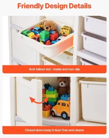 VEVOR 4-Tier Kids Toy Storage with 10 Plastic Movable Bins Elephant-Shape